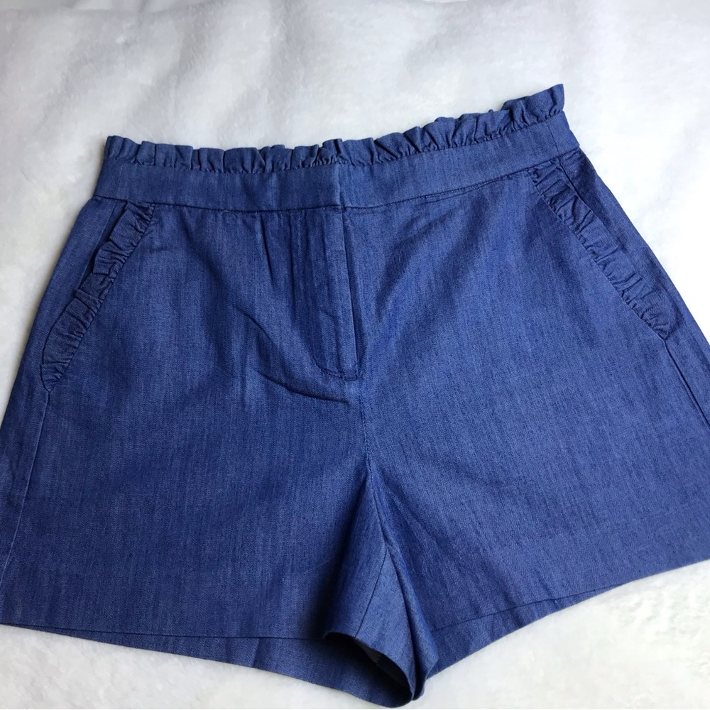 J. Crew Chambray Shorts with Ruffled Waistband/Accents
